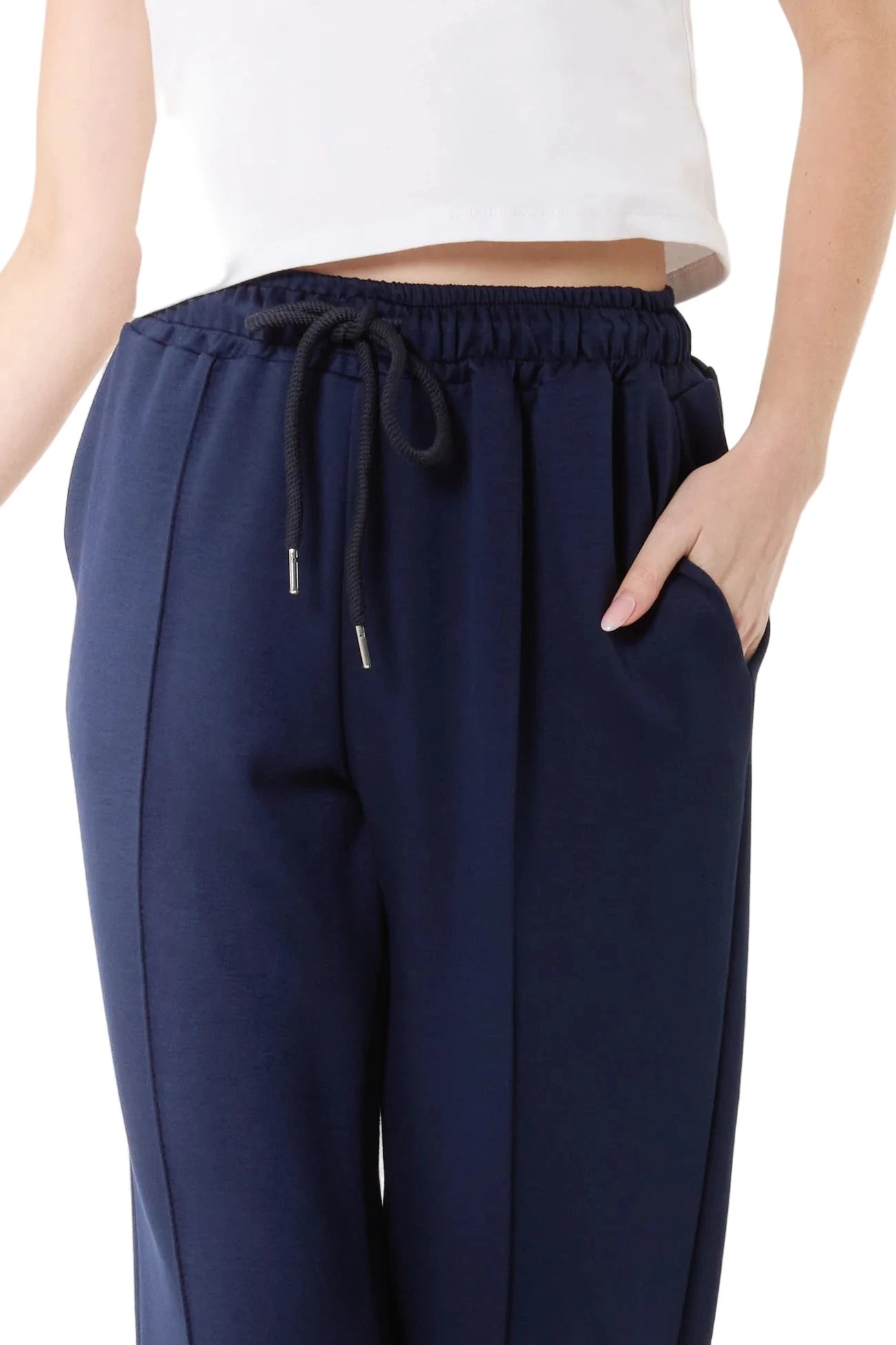 Navy Drawstring Crease-Front Jogger Trousers