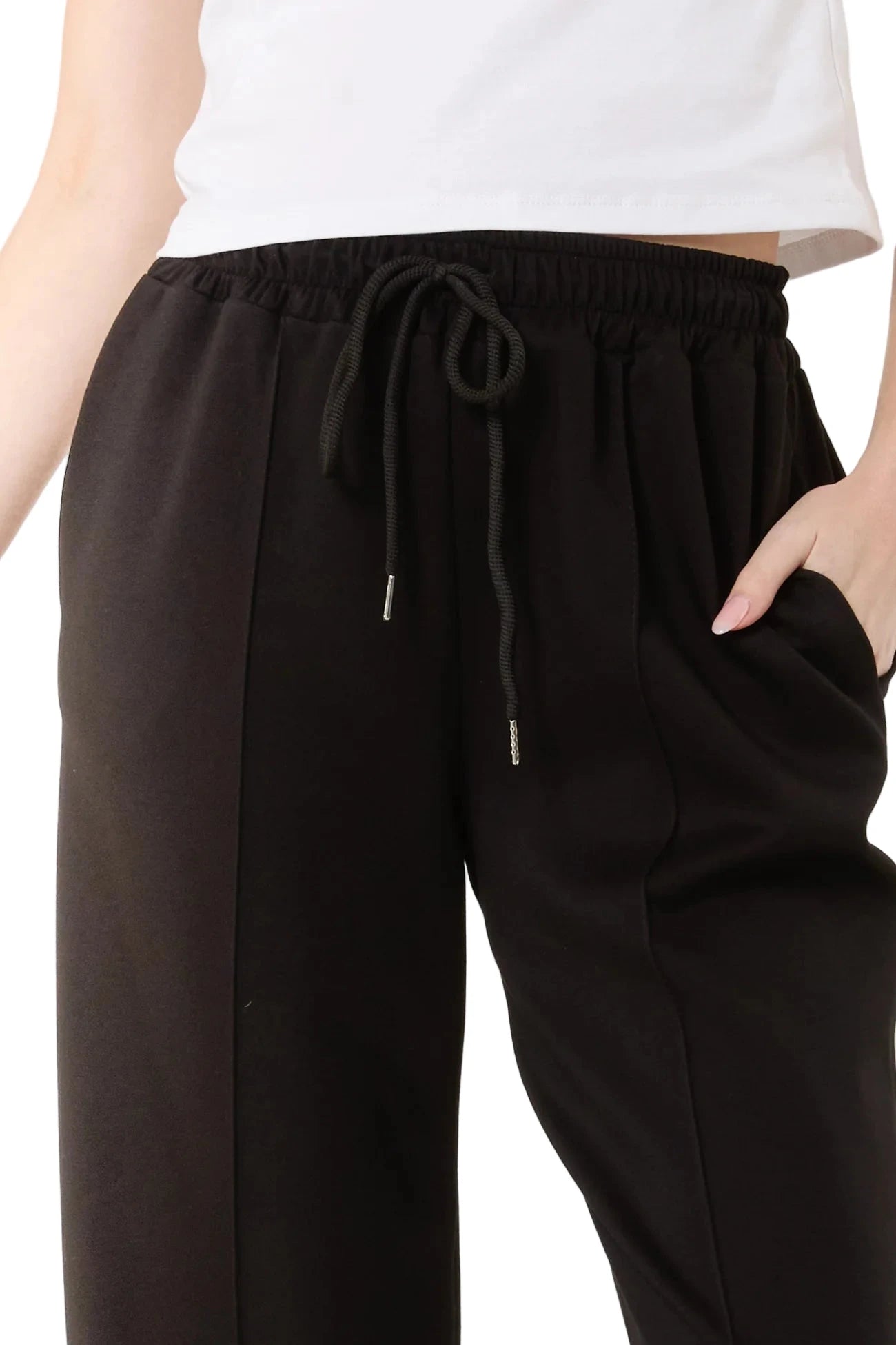 Black Drawstring Crease-Front Jogger Trousers