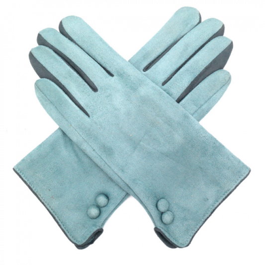 Red Cuckoo Button Gloves in Sky Blue