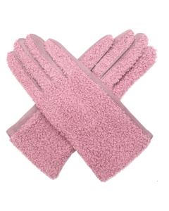 Red Cuckoo Faux Fur Gloves in Pink