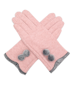 Red Cuckoo Grey Pompom Pink Gloves