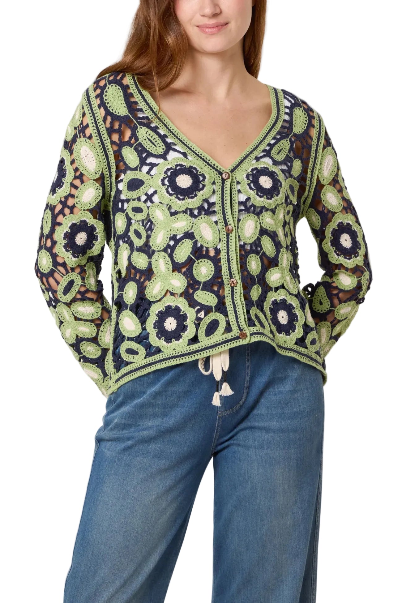Abstract Floral Crochet Cardigan