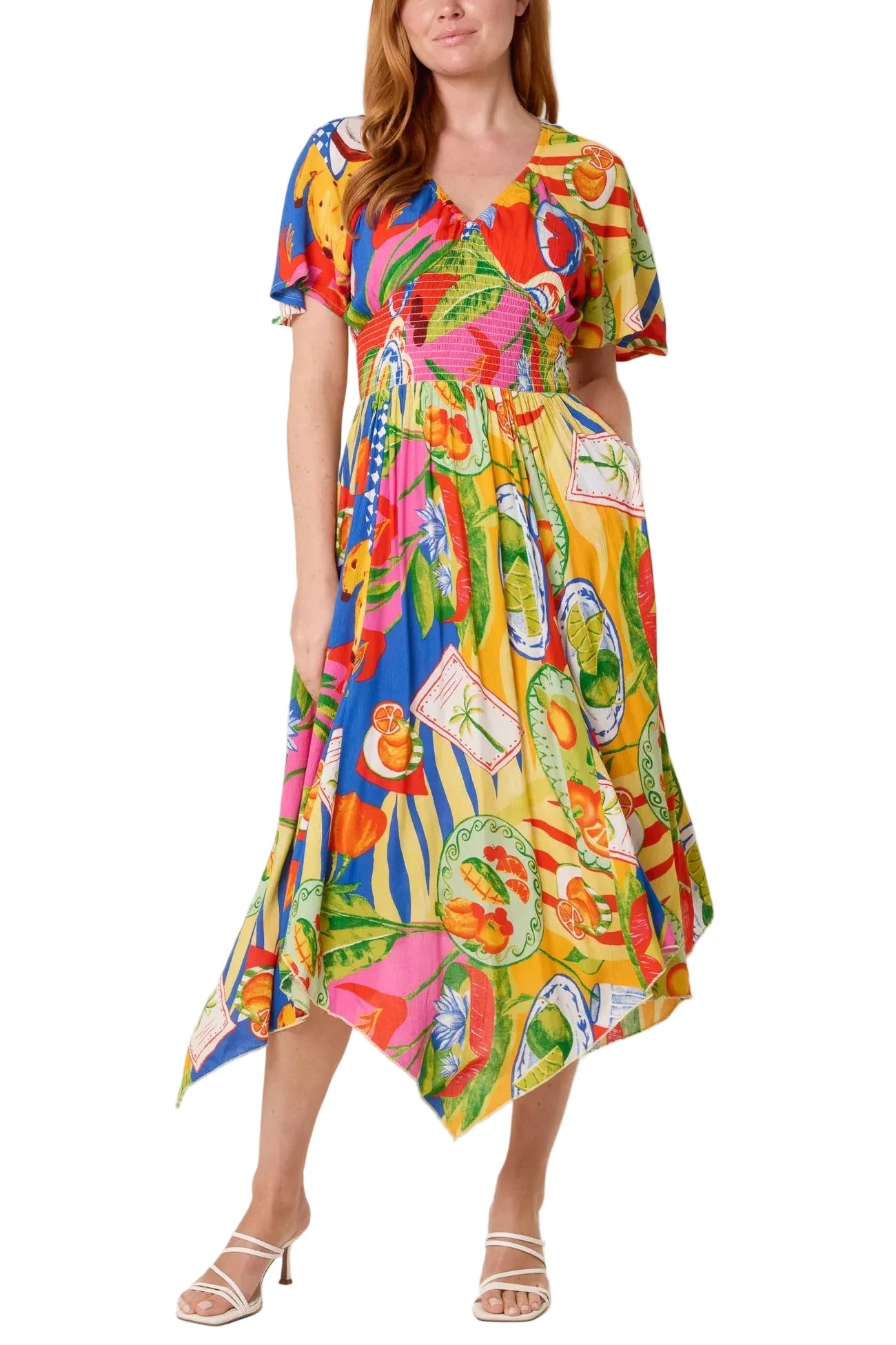 Colourful Fruit Empire Bust Hanky Hem Dress