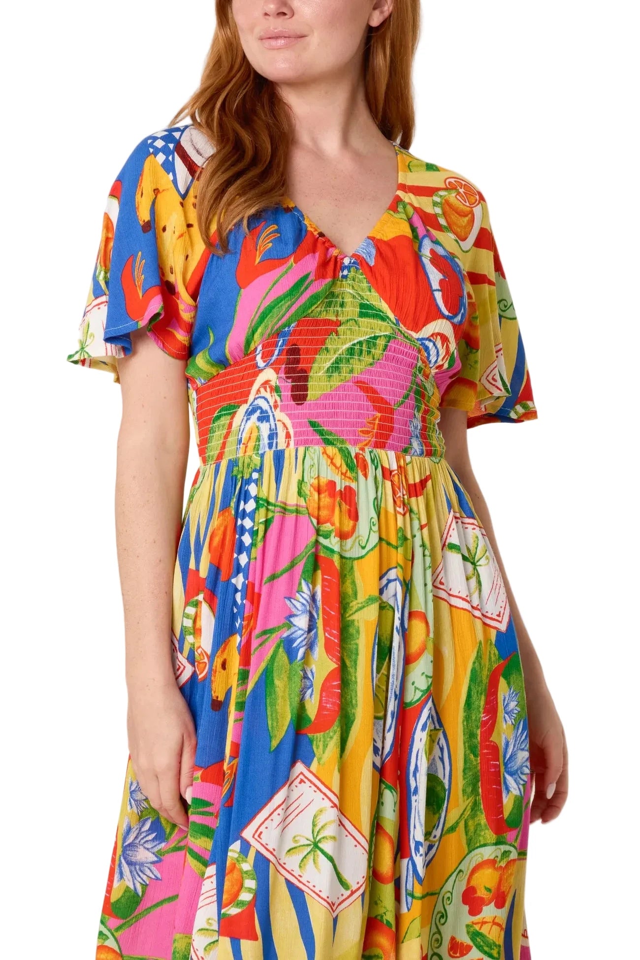 Colourful Fruit Empire Bust Hanky Hem Dress