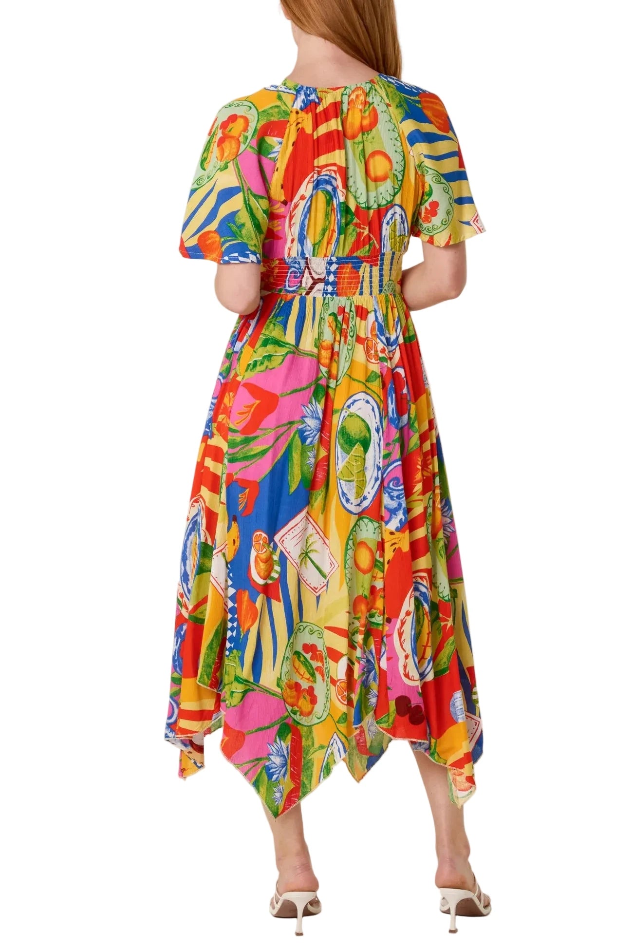 Colourful Fruit Empire Bust Hanky Hem Dress