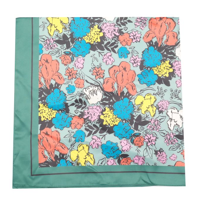 Navy Floral Satin Scarf
