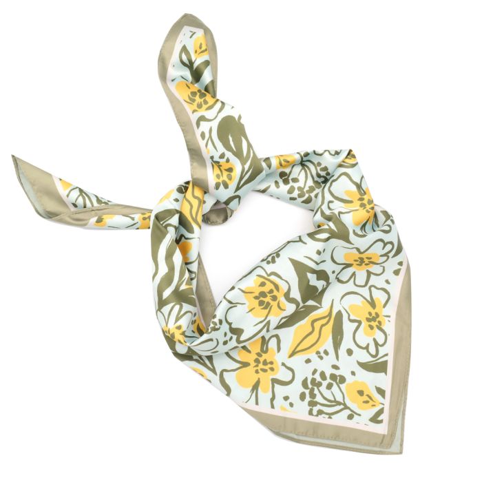 Green Doodle Flowers Satin Scarf
