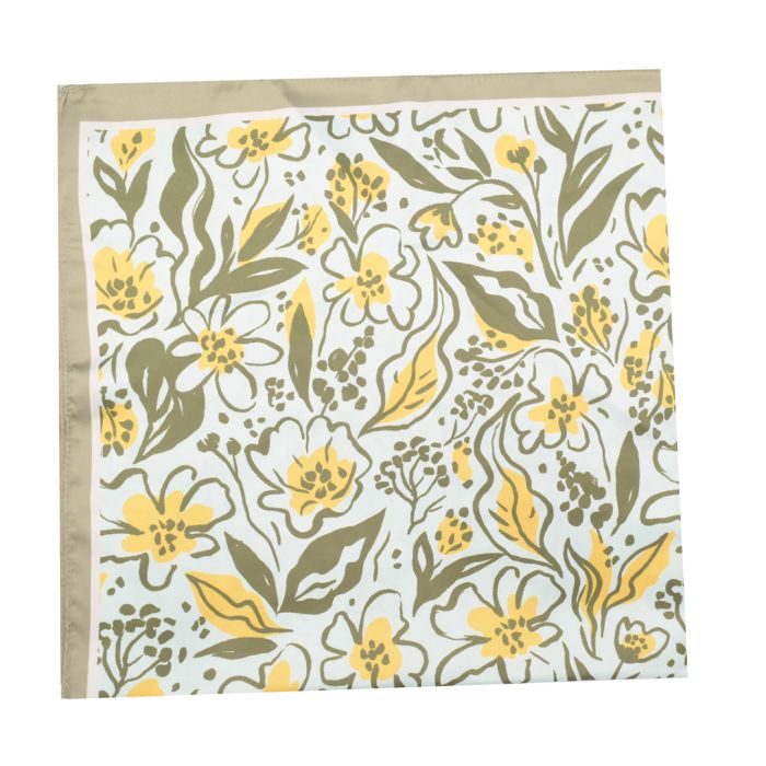 Green Doodle Flowers Satin Scarf