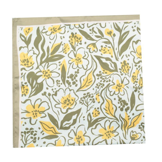Green Doodle Flowers Satin Scarf
