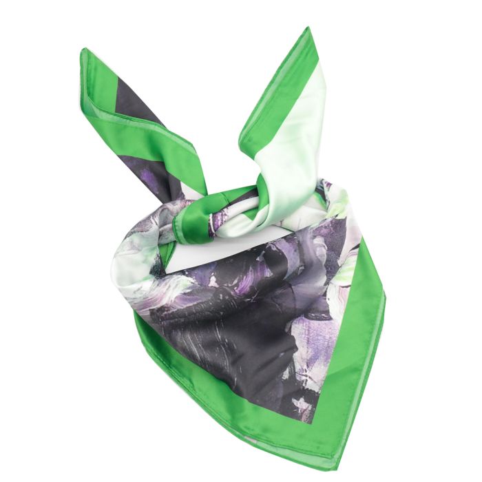 Green Ink Forals Satin Scarf