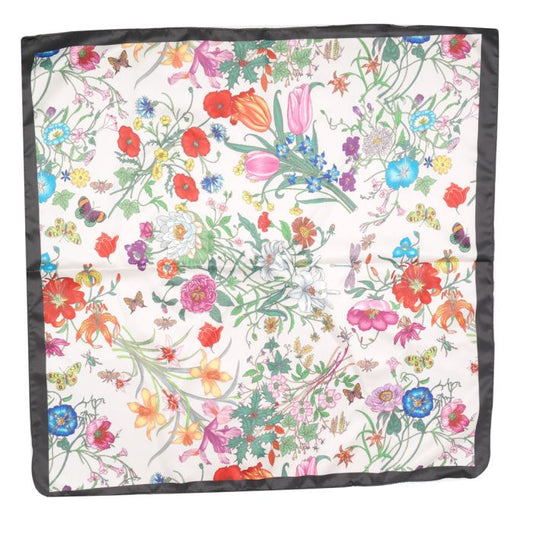 White Floral Small Satin Scarf