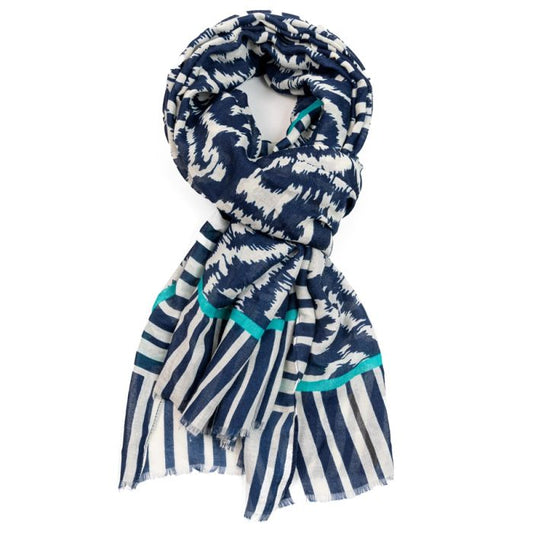 Zebra Print Scarf with Blue Trim