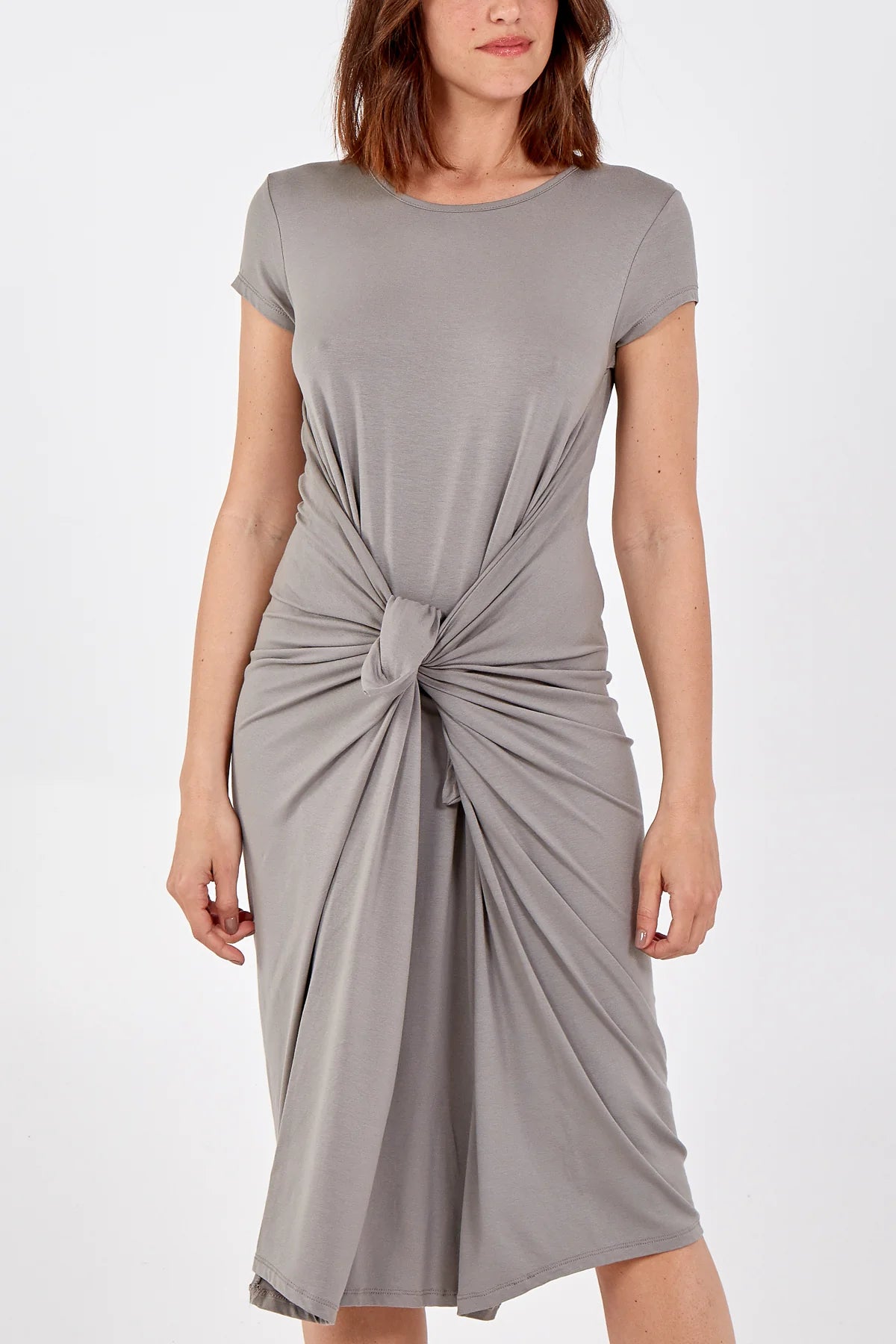 Taupe Blue Cap Sleeve Parachute Dress