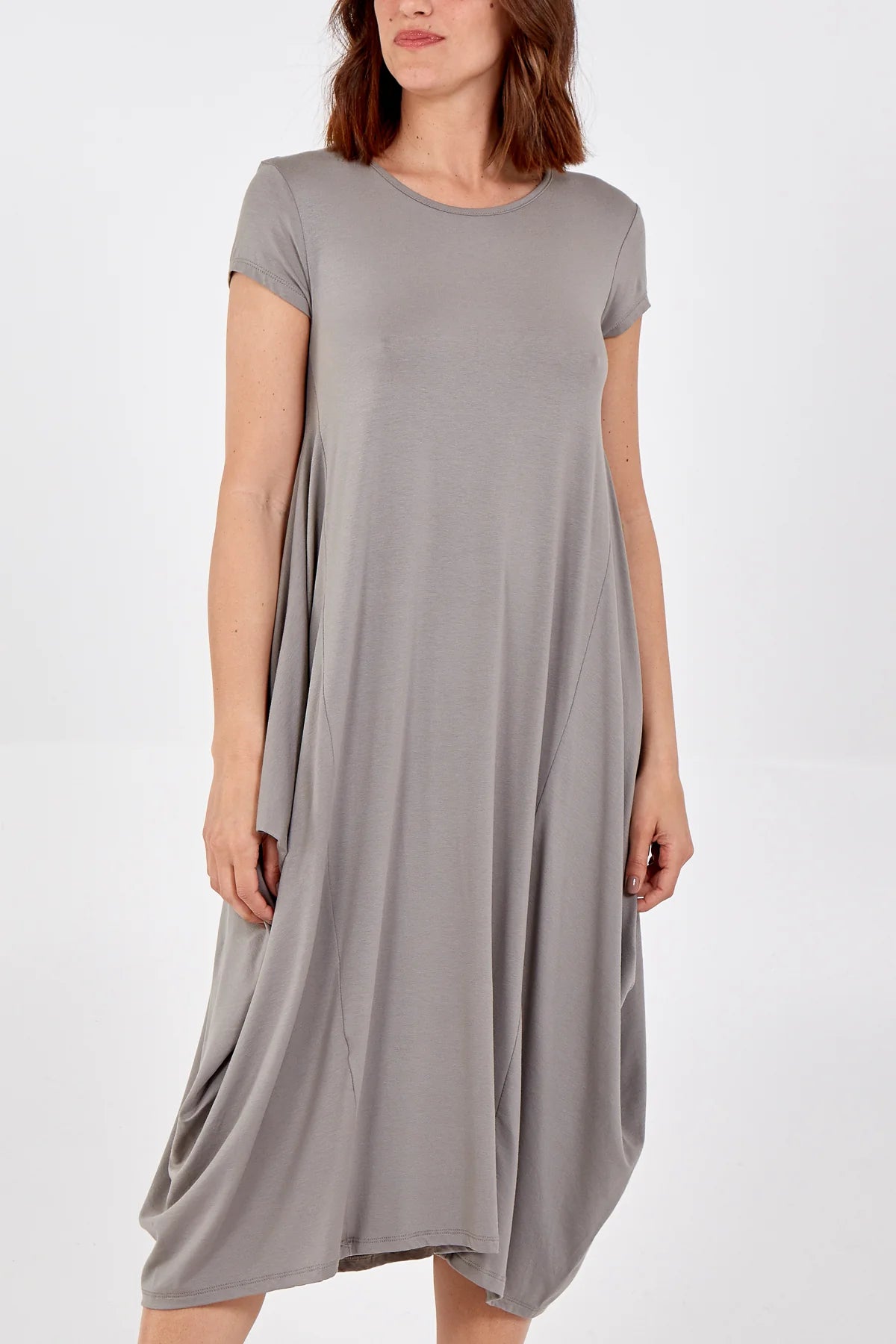 Taupe Blue Cap Sleeve Parachute Dress