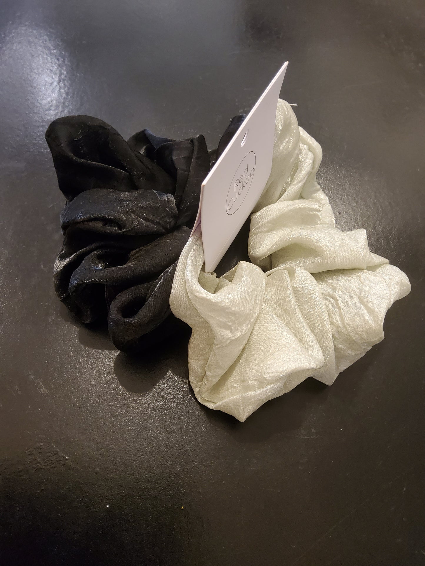 Red Cuckoo Mint and Black Scrunchies