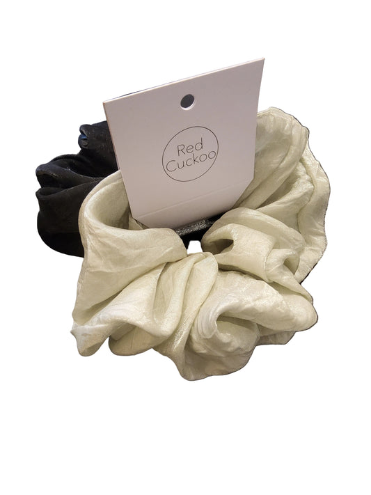 Red Cuckoo Pale Green and Black Scrunchies