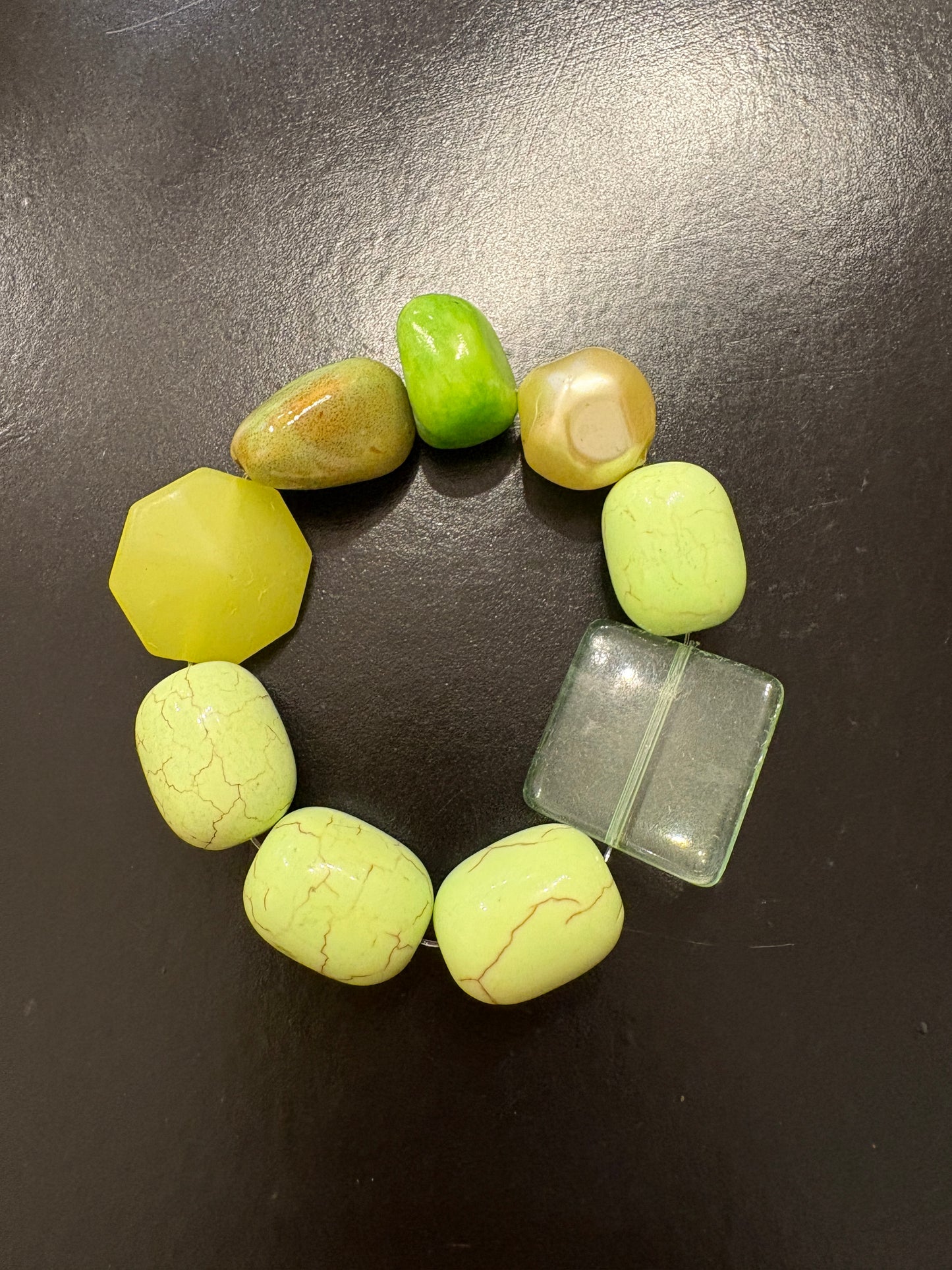 Beaded lime green elasticated bracelet