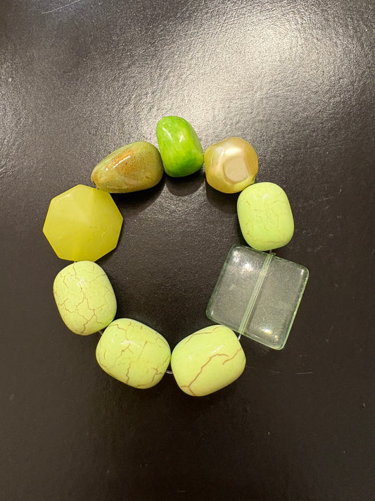 Beaded lime green elasticated bracelet