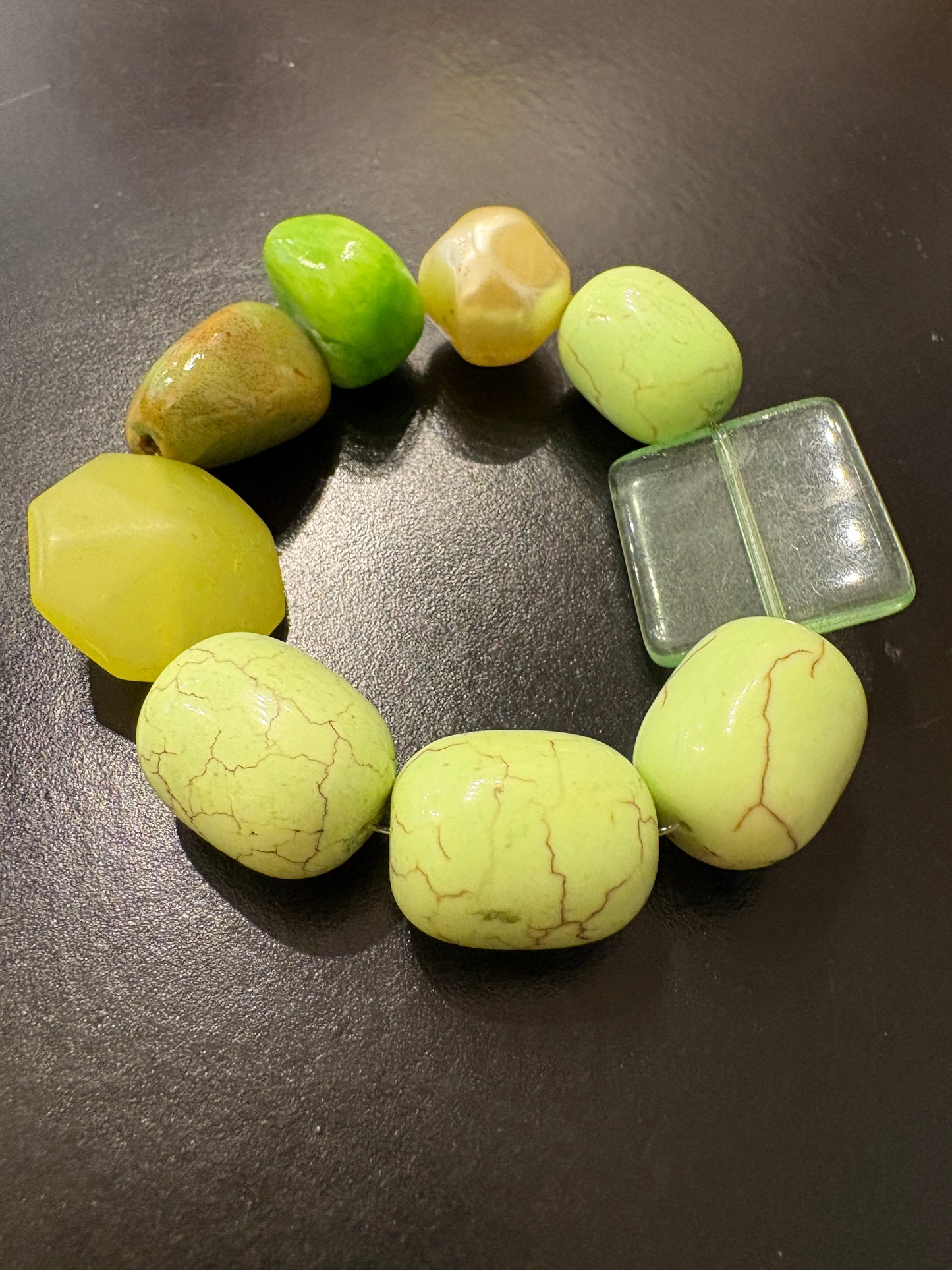 Beaded lime green elasticated bracelet