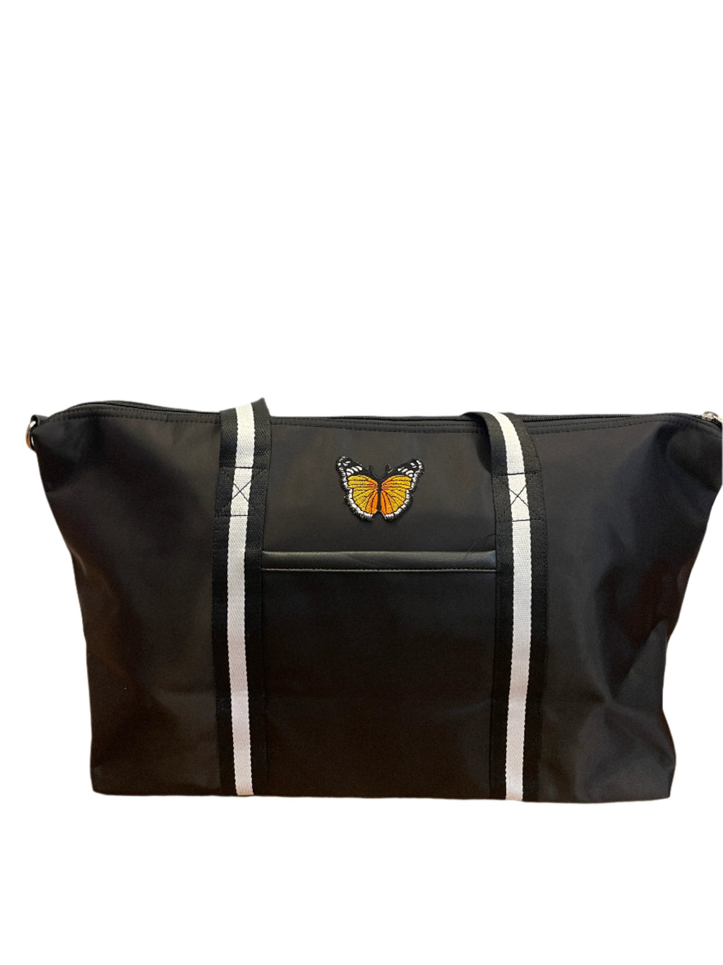 Black Embroidered Butterfly Large Tote Bag