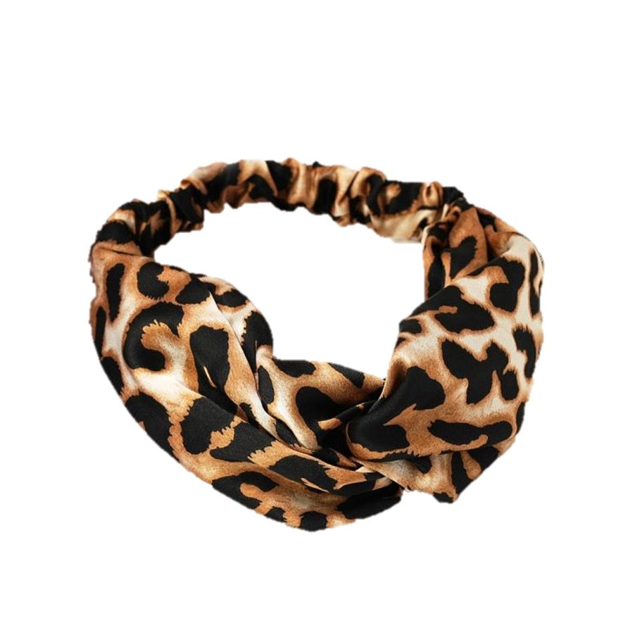 LEOPARD PRINT SATIN FABRIC KNOTTED HEADBAND (BROWN / GREY) by Red Cuckoo