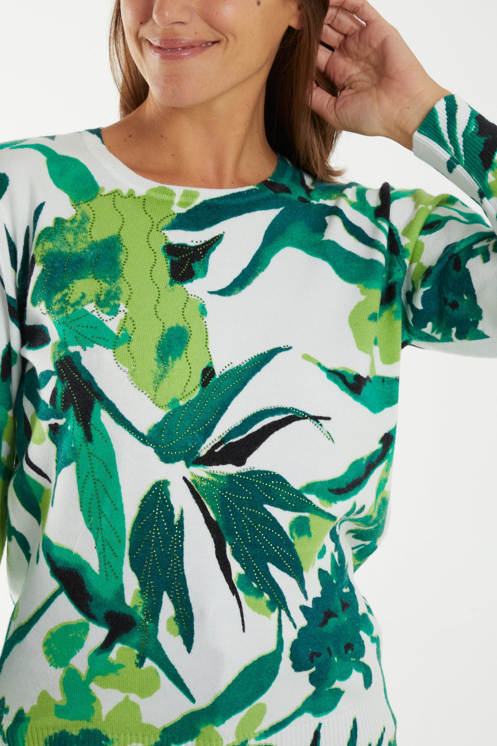 Embellished leaf pattern jumper