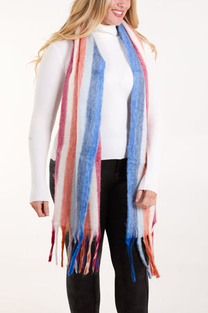 Multi Coloured Stripe Tassel Blanket Scarf