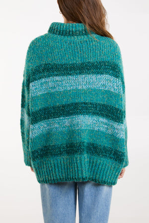 Chunky Funnel Neck Striped Knitted Jumper