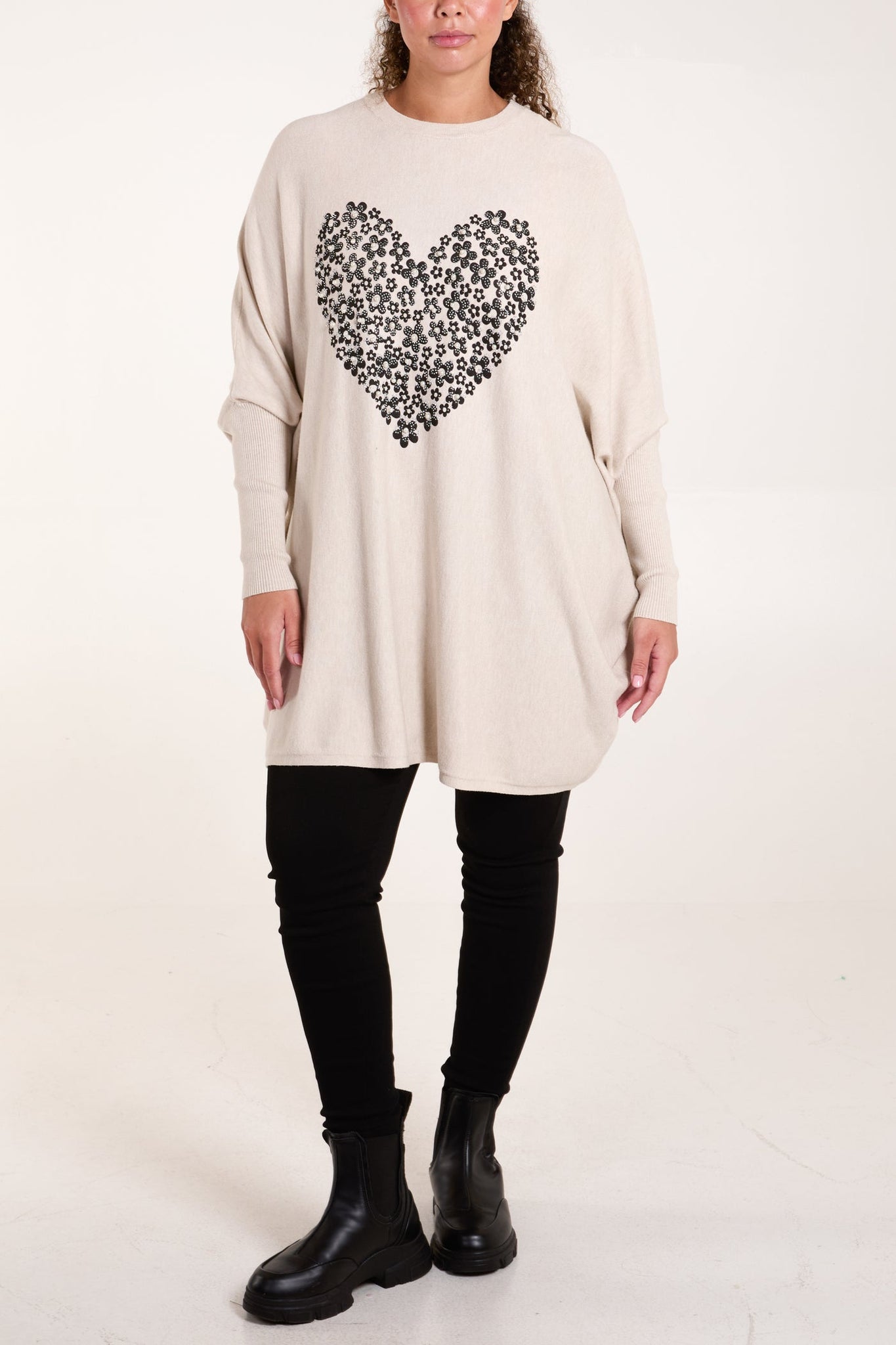 Relaxed Batwing Flower Heart Jumper