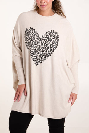 Relaxed Batwing Flower Heart Jumper