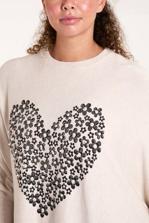 Relaxed Batwing Flower Heart Jumper