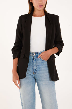 Ruched Sleeve Lapel Blazer