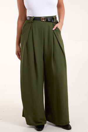 Belted Pleat Wide Leg Trousers