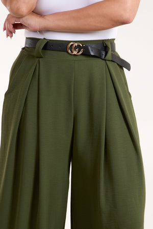 Belted Pleat Wide Leg Trousers