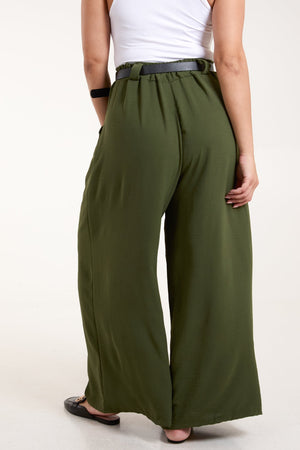 Belted Pleat Wide Leg Trousers