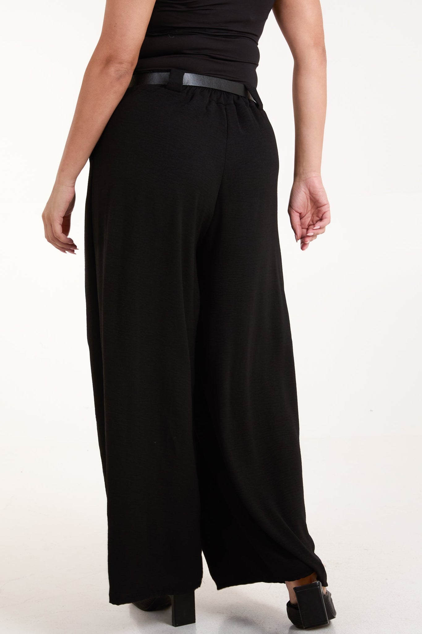 Belted Pleat Wide Leg Trousers