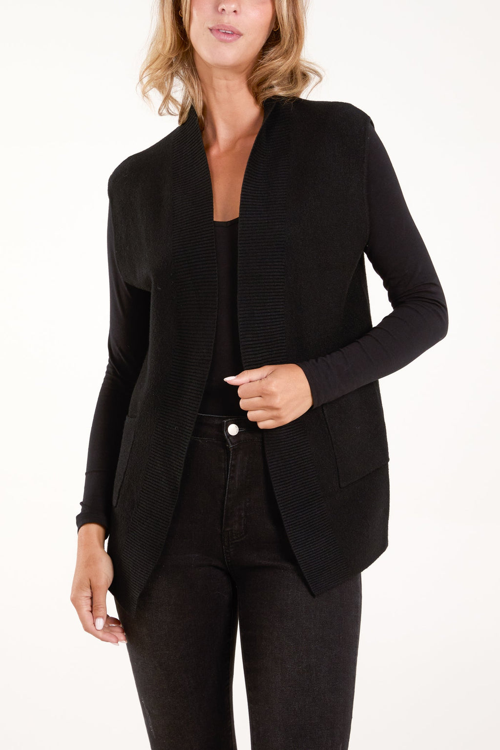 Longline Knit Waistcoat with Pockets