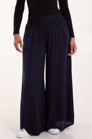 Navy Wide Leg Trousers with an Elasticated Waistband