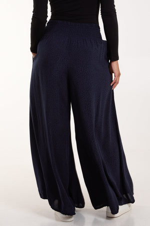 Navy Wide Leg Trousers with an Elasticated Waistband