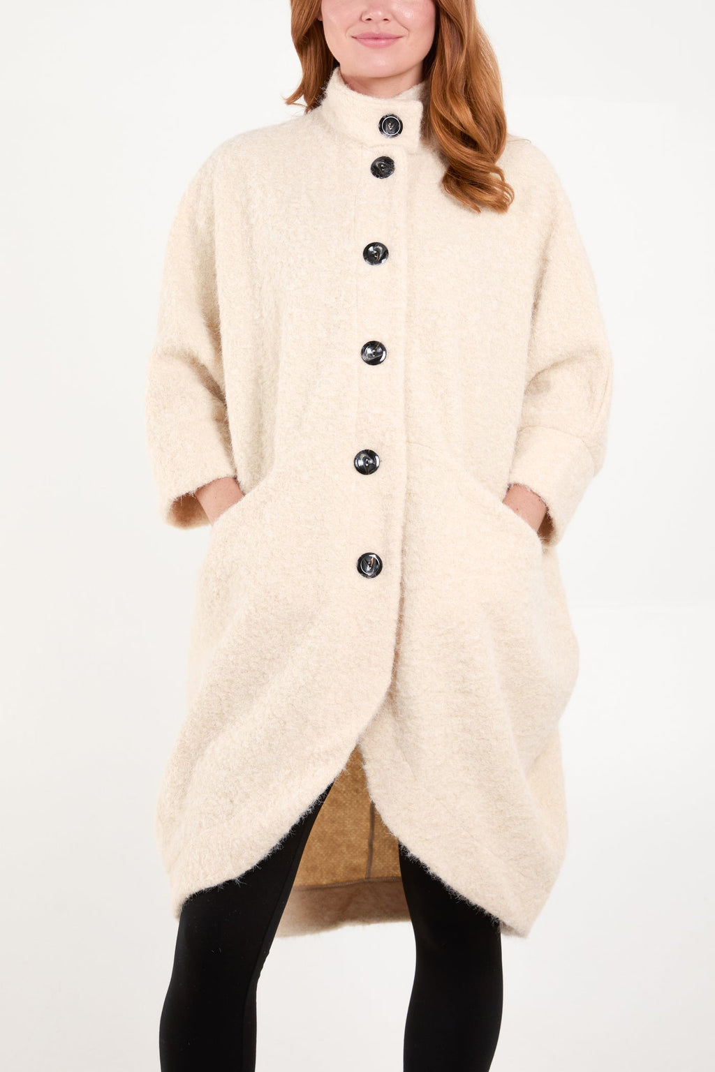 Soft 3/4 Sleeve Cream Coat with Pockets