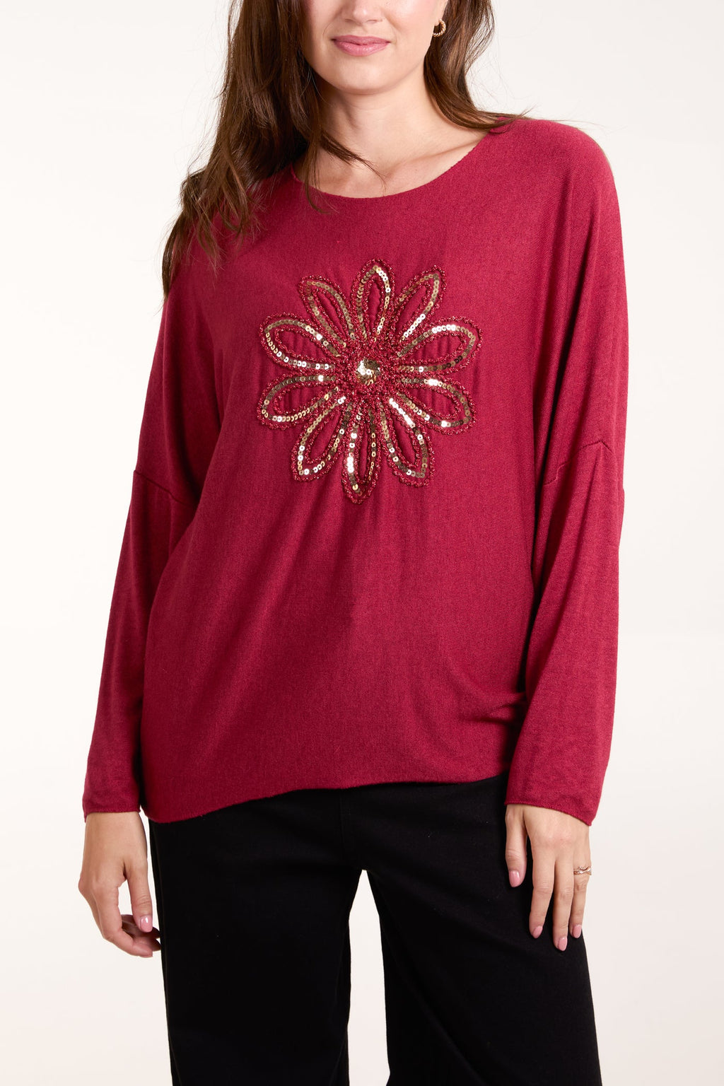 Sequin Fine Knit Daisy Jumper