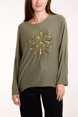 Sequin Fine Knit Daisy Jumper