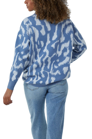 Abstract blue animal print roll neck jumper