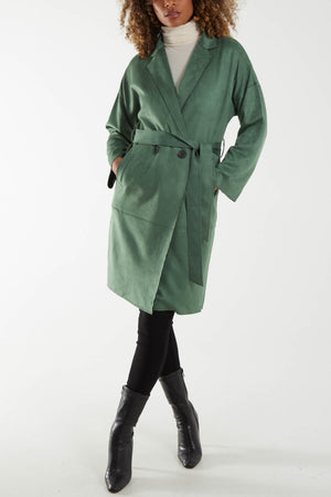 Suedette belted trench coat