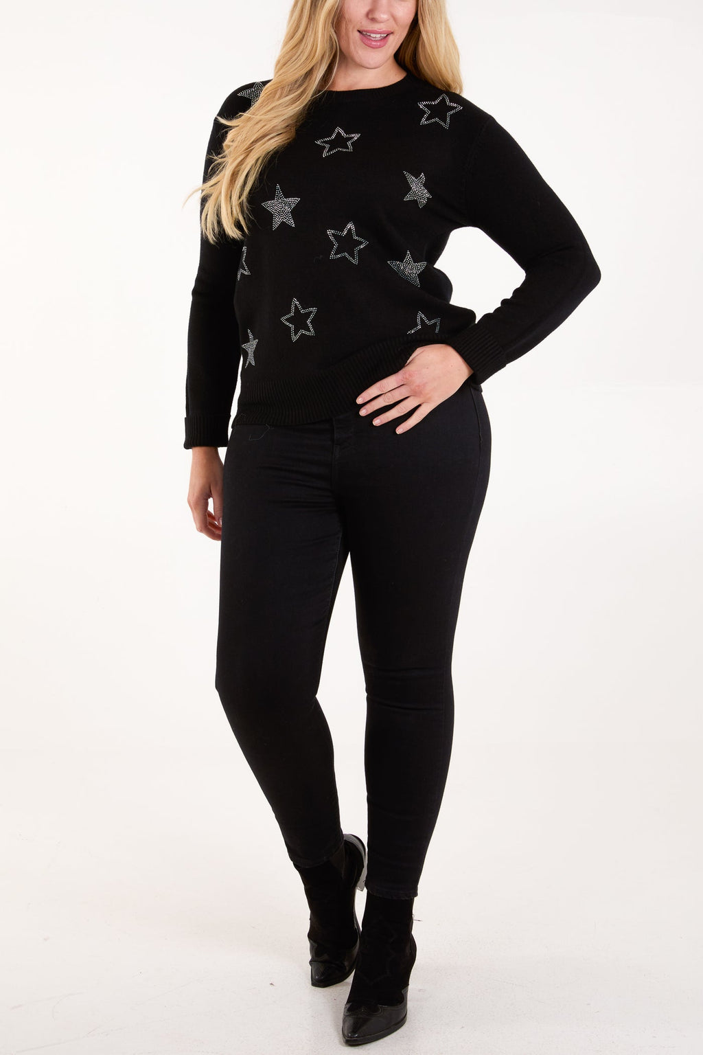 Black Diamanté Fine Knit Star Jumper