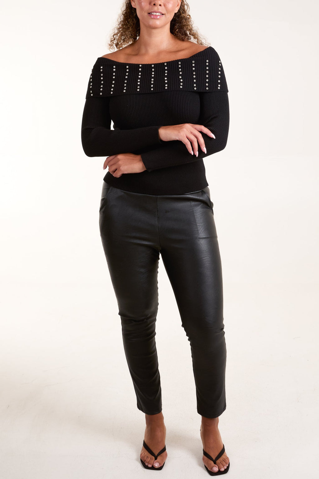 Diamanté Bardot Ribbed Jumper