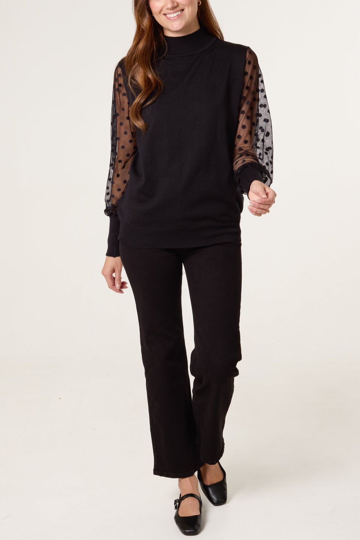 Polka dot mesh sleeve top