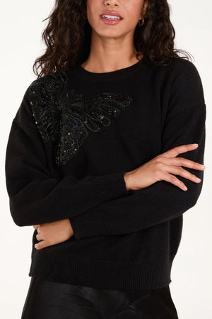 Embellished Sequin Butterfly Jumper