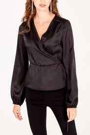 Wrap Front Black Peplum Top