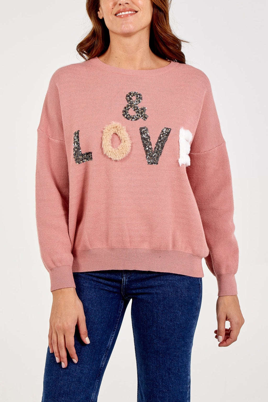 Embellished pink love jumper